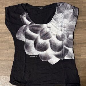 Calvin Klein Jeans Black and White Petal Print Top